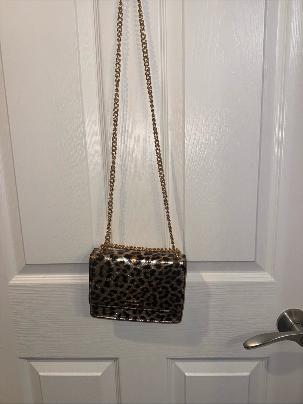 Kittenish Leopard Print Crossbody with Gold Chain Strap